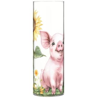 Imagem de Vaso cilíndrico vaso de flores fofo porco feliz grande vaso de plástico bonito personalizado exclusivo floral decoração estética, 30 cm x 9,9 cm