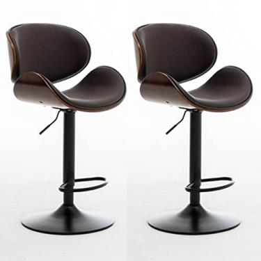 Imagem de Banquinho de bar, banquinho de bar moderno, cadeira de jantar de ilha de cozinha alta giratória com encosto, banco de balcão de cozinha ajustável em altura, com apoio para os pés, conjunto de 2