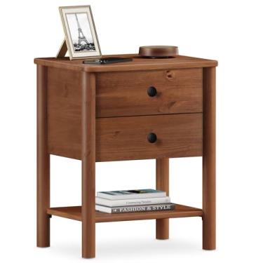 Imagem de IDIMEX Mesa de Cabeceira Madeira 2 Gavetas Corrediças Telescópicas Apoana cor Castanho, Cômoda de Cabeceira em Madeira Maciça com Pés Torneados