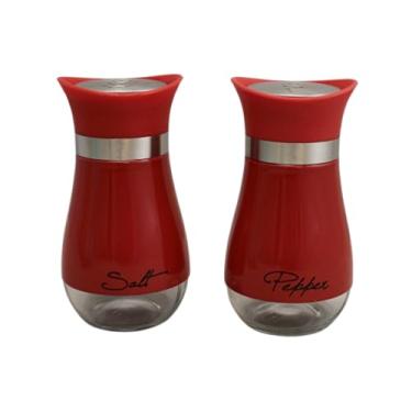 Imagem de Conjunto de saleiro e pimenteiro de aço inoxidável para cobertura de vidro com "sal" e "pimenta" impresso na frente, sem BPA, dispensadores de especiarias com capacidade de 125 g, mesa de jantar de