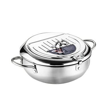 Imagem de Fritadeira, panela de fritadeira de aço inoxidável, com termômetro e rack de gotejamento de óleo, A-24 cm