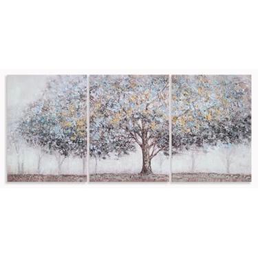 Imagem de Yihui Arts Arte de parede de árvore texturizada feita à mão em 3 peças - Pinturas em tela abstratas modernas em tom neutro com detalhes em folha dourada, decoração de parede de sala de estar, quarto