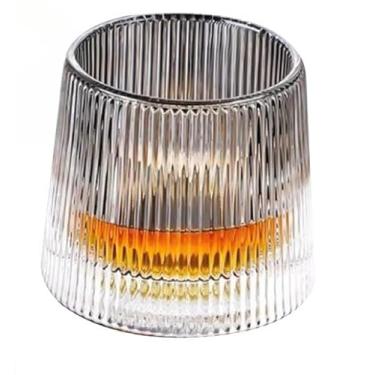 Imagem de Jogo 6 Copos Whisky de Vidro Com Fundo Giratório Listrado 170ml | Ideal para Festas, Presentes Criativos, Bar em Casa e Degustação