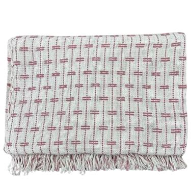 Imagem de Manta Tijolinho 100% Algodão 2,2x1,5m - Conjunto Decorativo para Cama e Sofá, Macia, Lavável e Multiuso(Cru com Goiaba)