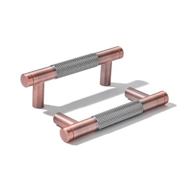 Imagem de khtumeware Pacote com 10 puxadores de alumínio de 76 mm (3 polegadas) puxadores de armário de cobre escovado antigo serrilhado puxadores de gaveta puxadores de cozinha para armários puxadores de