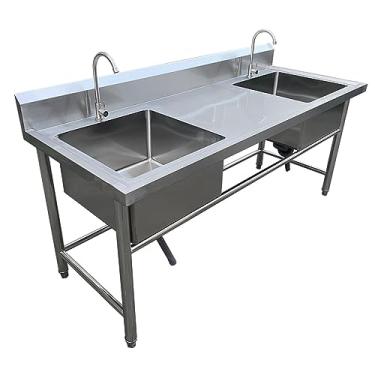 Imagem de Pia comercial grande de 150 cm, pia independente de aço inoxidável, pia de cozinha de restaurante comercial, pia de cozinha de tigela dupla, pia industrial com bancada de trabalho