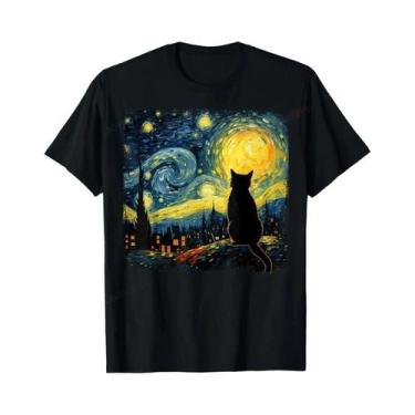 Imagem de Camiseta Feminina Estilo Noite Estrelada De Van Gogh Com Estampa De Ga