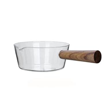 Imagem de Conjuntos de utensílios de cozinha 400/600 ml panela de vidro para leite com cabo de madeira panela de macarrão instantâneo sopa pote de mingau panelas de vidro (cor: A, tamanho: 600ml)