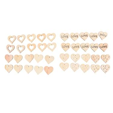 Imagem de Ainoli 40 peças de madeira inacabada mista formato de coração faça você mesmo peças de madeira rústica natural para artesanato marcadores de presente etiquetas decoração