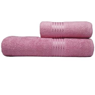Imagem de Jogo Toalha de Banho e Rosto Felpuda 2 Peças - Algodão com Detalhes em Viscose e Alta Absorção (Rosa Lisa)