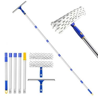 Imagem de ITTAHO Limpador de rodo de janela de 205,7 cm, kit de ferramentas de limpeza de janelas, rodo de 30,5 cm e conjunto de esfregão de microfibra de 28 cm com mastro de aço inoxidável para carro, porta