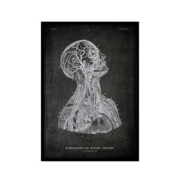 Imagem de Arte vintage de anatomia humana – pintura em tela de educação médica esqueleto humano gaiola cérebro coração anatomia pôster para decoração de casa de clínica hospitalar (SKU5,20.3x30.5 cm = (20 x 30