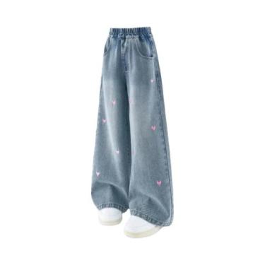 Imagem de Calças Longas Para Meninas Com Padrão De Coração Bordado, Jeans Macio 
