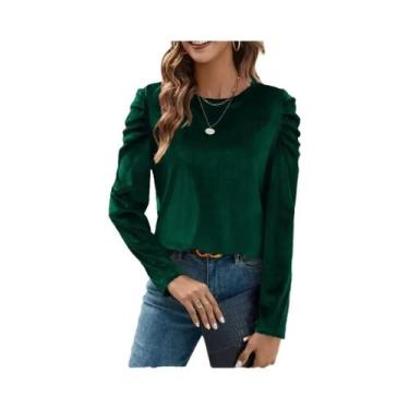 Imagem de Outono nova feminina em torno do pescoço puff manga longa veludo moda 