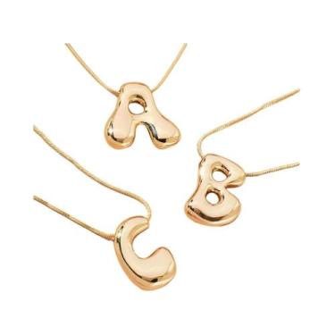 Imagem de Colar Inicial Dourado Para Mulheres E Meninas, Pingente De Letra Em Aç