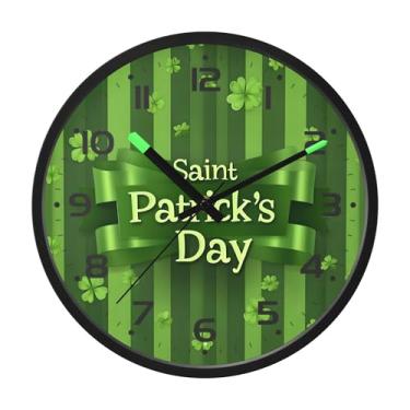 Imagem de SEHANY Relógio de parede Green Clover, silencioso, sem tique-taque, relógio redondo operado por bateria, controle de som, luz noturna, relógios de parede para sala de estar, cozinha, quarto