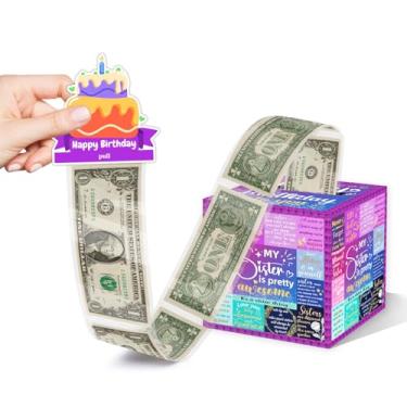 Imagem de Caixa de presente de feliz aniversário para irmã, presente de decoração de aniversário com citações inspiradoras, presente de aniversário para mulheres, porta-dinheiro surpresa com 35 peças de sacos