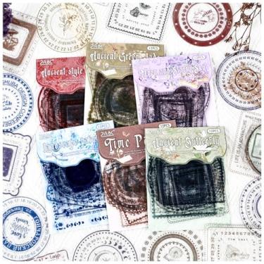 Imagem de 72 peças de adesivos grandes de molduras decorativas de PET para diário, 6 cores sortidas, estilo vintage, adesivos de scrapbook para álbuns, suprimentos de diário de lixo, colagem, scrapbook, artes