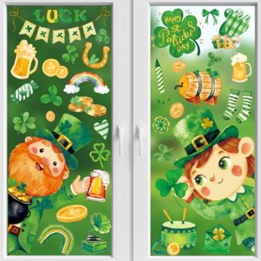 Imagem de 90 peças de adesivos de janela do dia de São Patrício, decorações reutilizáveis do dia de São Patrício, adesivos de janela de trevo verde de dupla face, adesivos de São Patrício estáticos irlandeses