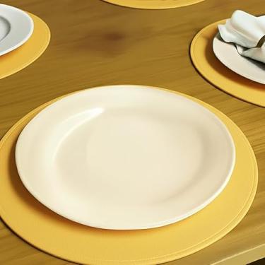 Imagem de Jogo Americano 6 peças Souplat Redondo Caramelo Dupla-Face Mesa De Jantar – Elegante e Prático para Sua Decoração (AMARELO/PRETO,JOGO COM 8 PEÇAS)