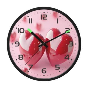 Imagem de SEHANY Relógio de parede com coração de dia dos namorados, silencioso, sem tique-taque, operado por bateria, controle de som, luz noturna, relógios de parede para sala de estar, cozinha, quarto