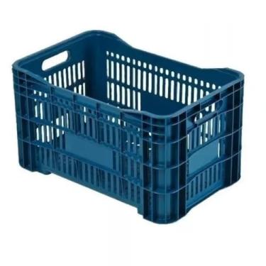Imagem de Kit Caixas Plásticas Empilháveis Vazadas Colorida – Ideal para Hortifruti Compras Frutas e Verduras(Azul,2 caixas)
