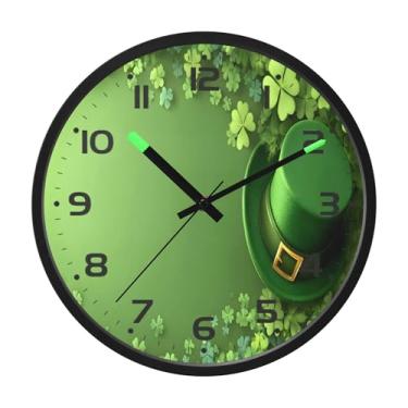 Imagem de SEHANY Relógio de parede Green Clover, silencioso, sem tique-taque, relógio redondo operado por bateria, controle de som, luz noturna, relógios de parede para sala de estar, cozinha, quarto