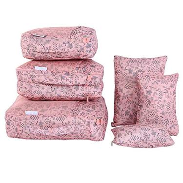 Imagem de CUOFYUNL 6 unidades de sacos de armazenamento de roupas de viagem à prova d'água, organizador de bagagem, bolsas de embalagem de viagem (ramo vermelho de melancia)