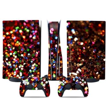 Imagem de Película de decalque para disco Ps5, capa adesiva de vinil de corpo inteiro para console e controle PlayStation 5 (glitter preto vermelho, edição de disco PS5)