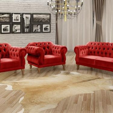 Imagem de Conjunto Sofá Duquesa Chesterfield 2 Lugares e 2 Poltronas Vermelho