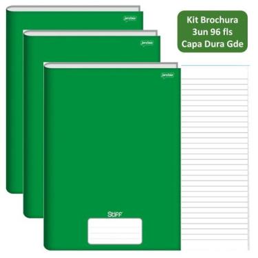 Imagem de Caderno Brochurão Kit 3un 96fls Stiff Capa Dura Verde Jandaia Escolar 