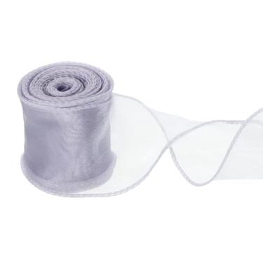 Imagem de PATIKIL Fita de chiffon com fio de 6 cm x 10 metros, fita de organza transparente com fio de cauda de peixe fitas de presente para artesanato embrulho de presente buquê floral, cinza prateado