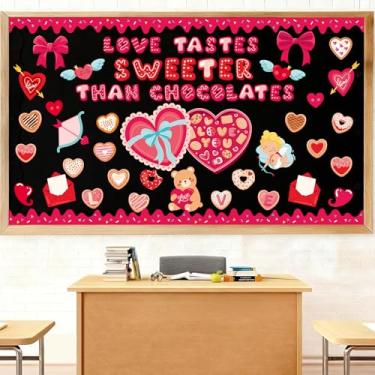 Imagem de Conjunto de decoração de quadro de avisos para o dia dos namorados, decoração de sala de aula, rosa, chocolate, coração, urso, recortes para escola, casa, escritório, lousa para parede, porta de festa