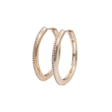 Imagem de Brinco Argola Frente c/Zircônia 1 coluna verso vazado 30MM banhado em ouro 18k