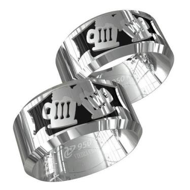 Imagem de Par Aliança Prata 950k Namoro 9mm Desenho Caneca de Chopp - Vieira Cru