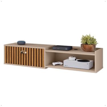 Imagem de Rack Suspenso Multifuncional Home Parede 1.20 Estante TV 42" Bancada Flutuante México 1 Porta Nicho Sala Quarto - Lojas RPM (Fendi/Ripado)