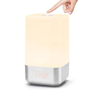 Imagem de AYNEFY Despertador Wake Up Light, Lâmpada de Cabeceira Com Simulação de Nascer do Sol Com 5 Sons Naturais, 3 Níveis de Brilho, 256 Cores RGB, Bateria de 3600mAh, para Quarto,