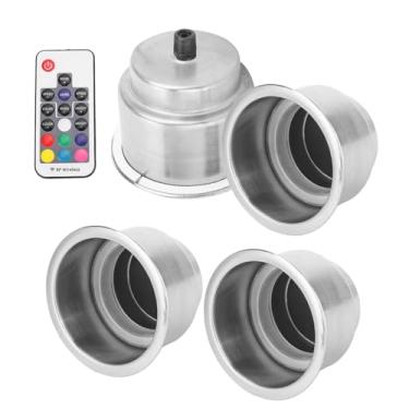 Imagem de Naroote Suporte para Copo de Bebida LED de Aço Inoxidável RGB Com Controle Remoto para Caminhão Marinho RV, Conjunto de 4, Fácil de Instalar, Bonito e Prático