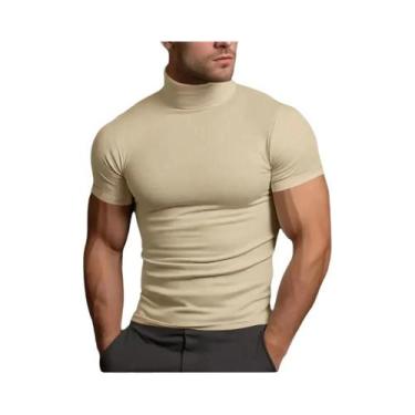 Imagem de Camiseta Masculina De Verão De Cor Sólida Com Gola Alta E Ajuste Justo