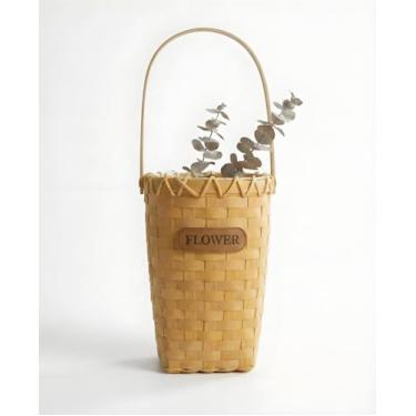 Imagem de AceList Cesta de parede de bambu tecida à mão com alça, cesta de flores para pendurar na porta da frente, cozinha, banheiro, decoração de varanda, presente para mãe, inauguração de casa ou Ação de