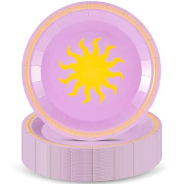 Imagem de Yungyan 50 peças de pratos de papel de aniversário de sol para decorações de festa temática de princesa 1º aniversário, conjunto de talheres de sol para chá de bebê, suprimentos de festa de casamento