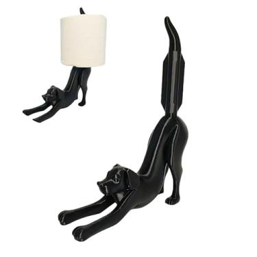 Imagem de Suporte de papel higiênico, suporte de toalha de papel preto em forma de cachorro, para casa, banheiro, área de lavagem, decoração funcional encantadora com base estável