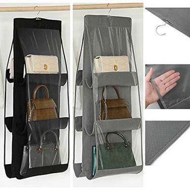 Imagem de Organizador de Armário para Bolsas com 6 Bolsos Têxtil Não Tecido Transparente Sacola Armazenamento em PVC Clutches Solu