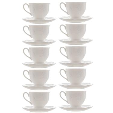 Imagem de Jogo 10 XícarasDe Café Com Pires Em Porcelana New Bone Butterfly Borboleta E Flores 100ml Lyor