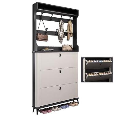 Imagem de Armário de sapatos, armário de sapatos estreito com 3 portas dobráveis e prateleira ajustável, sapateira de entrada moderna armário de armazenamento de sapatos para entrada, corredor, quarto (cor