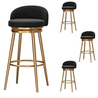 Imagem de KIDYBO Bancos de bar de café da manhã com encosto, banquetas de cozinha, cadeira alta giratória de 360° com apoio para os pés, assento estofado de veludo macio, pernas de metal dourado