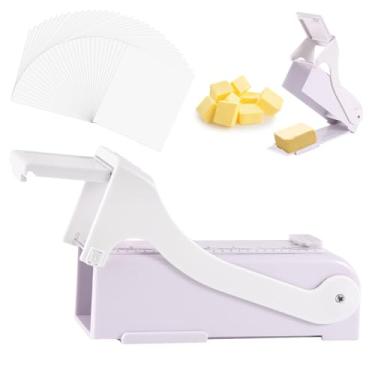 Imagem de Dispensador de Cortador Manteiga com 50 Folhas Papel para Porcionar, Bastão Único Fatiador de Manteiga com Função Medição para Pães Bolos Biscoitos e Café da Manhã