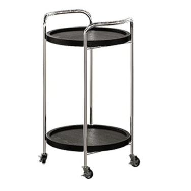 Imagem de Mesa lateral moderna retrô minimalista redonda para sofá prateleira móvel com rodas prateleira de canto rack de armazenamento simples (preto)