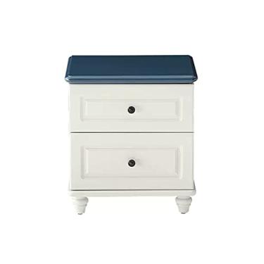 Imagem de Mesa de cabeceira com 2 gavetas, mesa de cabeceira de madeira, mesa lateral para sala de estar, quarto, escritório, C 41 x L 36 x A 48 cm, mesas de cabeceira brancas