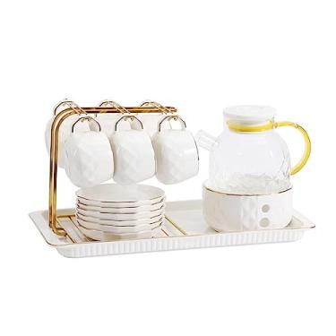 Imagem de x3anggyt5 Conjunto de bule de chá de frutas para aquecimento de água, bule de chá de vidro inglês simples, aquecedor de chá, xícara de chá da tarde, xícara de café, caixa de presente, jarra de chá